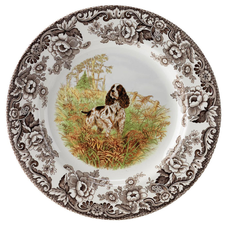 Spode Woodland Dogs Salad Plate 8" Spaniel