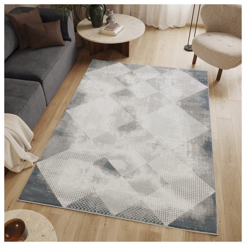 Tapis gris moderne en polyester gris (5 pi 3 po x 7 pi 3 po) - résistant aux taches et adapté aux enfants et aux animaux de compagnie pour le salon, la chambre à coucher et le bureau