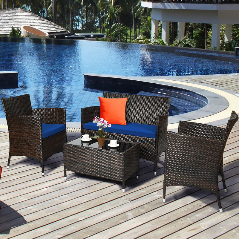 Rayna 4 - Person Patio Conversation Set with Cushions, Navy