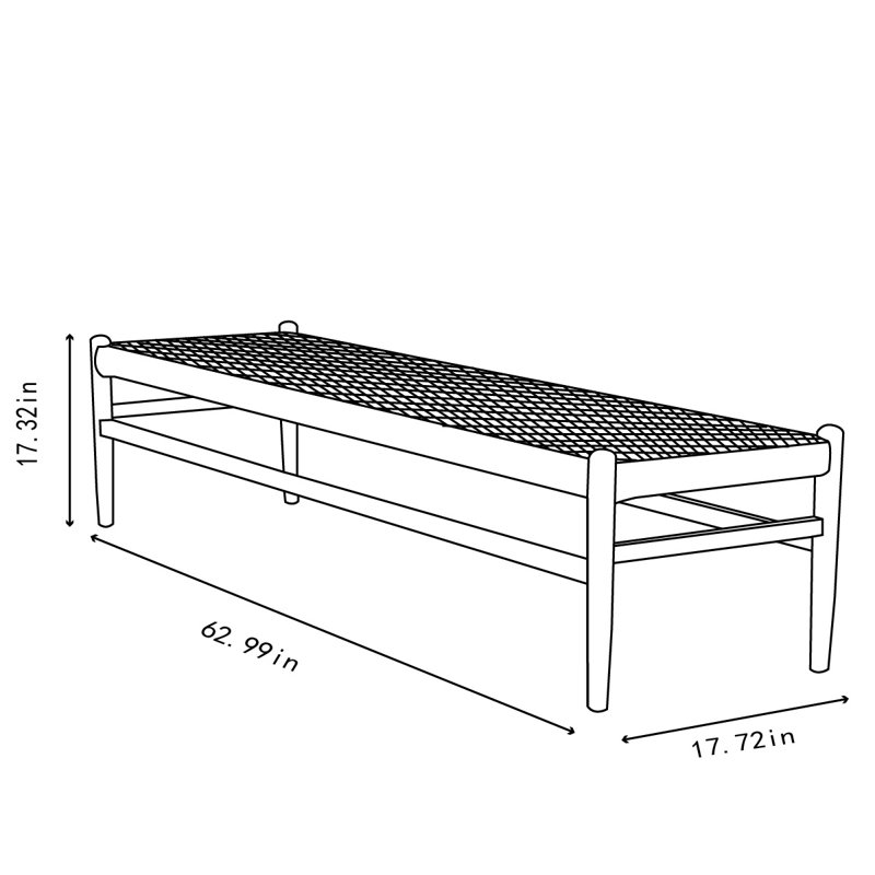 Braeton Solid Wood Bench, Natural, 17.32"  H x 62.99" W x 17.72" D