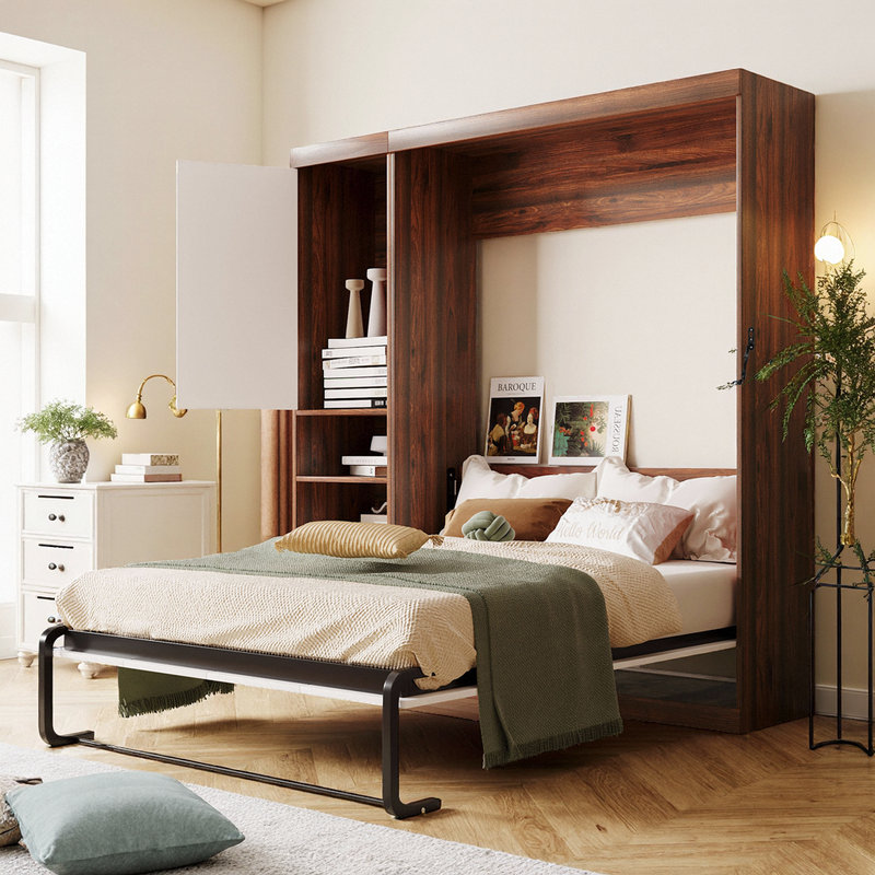 Lit escamotable double avec armoire de rangement configurable, Lit double