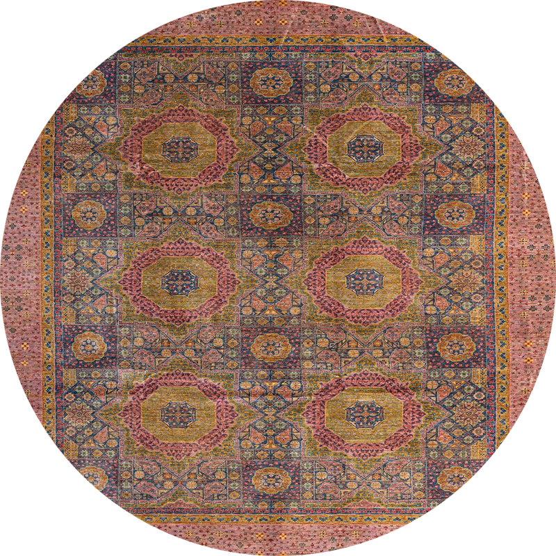 Tapis brun / bleu Southwestern, Rond 4 pi