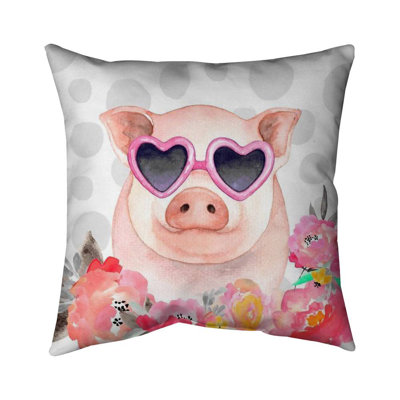 Little pig in love - 26"x26" Throw pillow cover - Poly twill - Print on demand