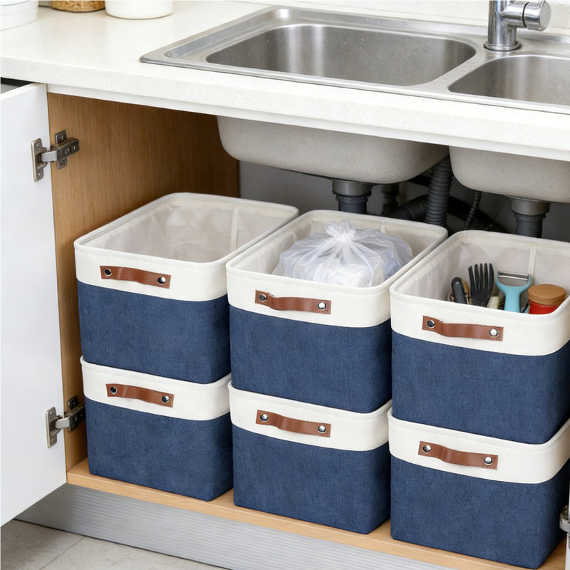 6 paniers de rangement pour placard, bacs de rangement pour tablettes, boîtes de rangement pliables et paniers avec poignées en cuir pour organiser les vêtements, draps, jeans, jouets, livres
