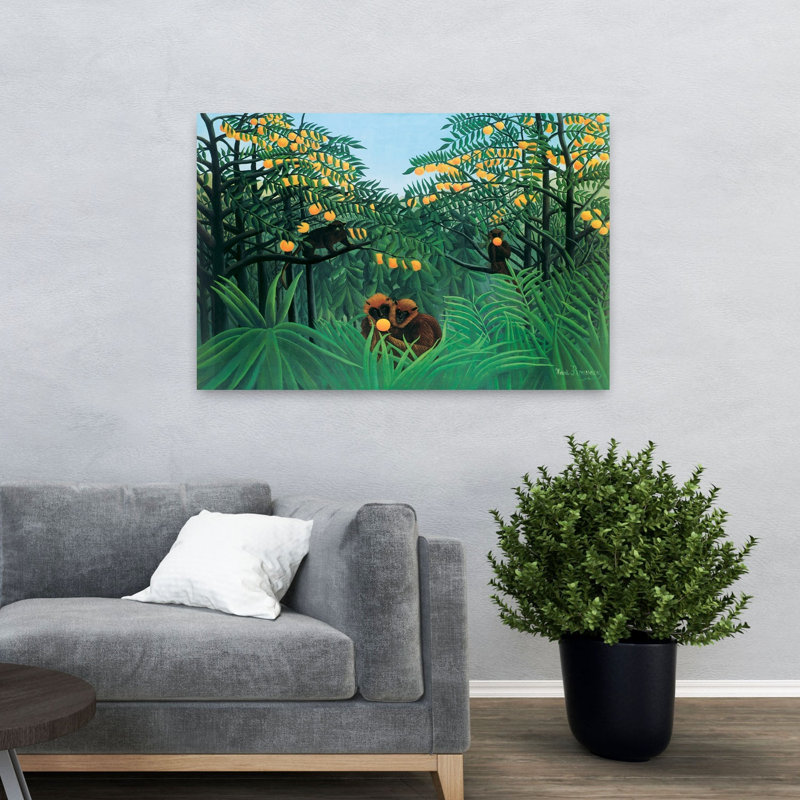 «The Tropics Abstract Contemporary Monkey Forest Landscape», reproduction d'art murale, H 32 po x l 48 po