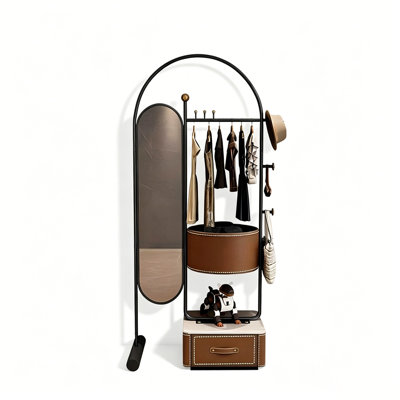 Minimalist Coat Rack With Mirror, Freestanding Storage Rack For Bedroom