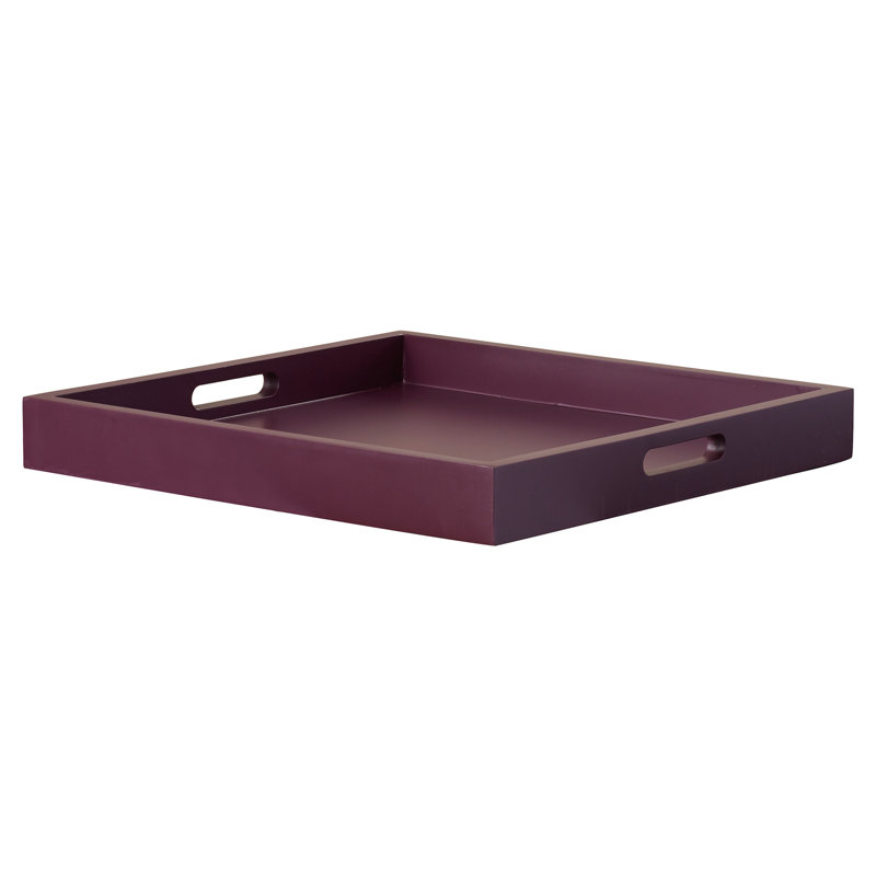 Plateau de service carré en bois manufacturé avec poignées Burke, Mauve