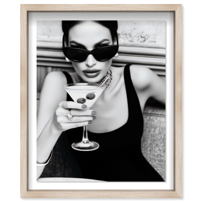 Midnight Sip Shadowbox Food & Beverages Print by Oliver Gal, Black Frame, 16 x 20, 17.5"H x 21.5"W, Natural Oak Shadowbox