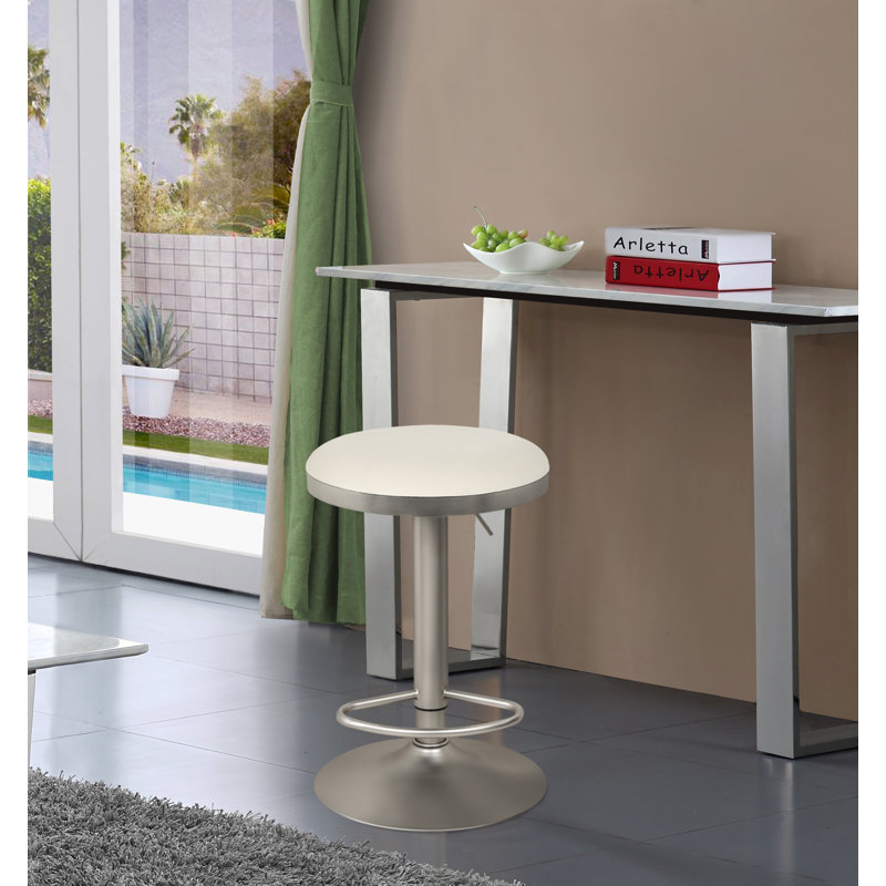 Tabouret réglable Fareen, Chrome, Velours blanc