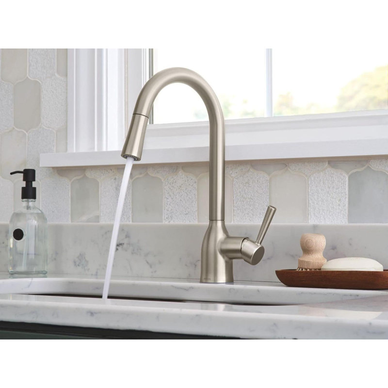 Adler One-Handle High Arc Pulldown Kitchen Faucet With Power Clean Spot Resist Stainless