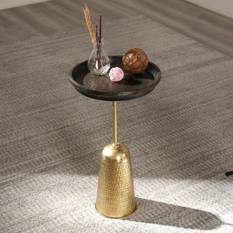 Table de bout à piédestal en bois massif Jenece