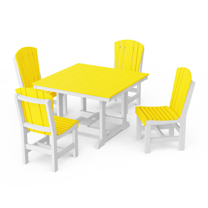 Heritage 5-Piece Side Chair Square Dining Set, Lemon Yellow/White