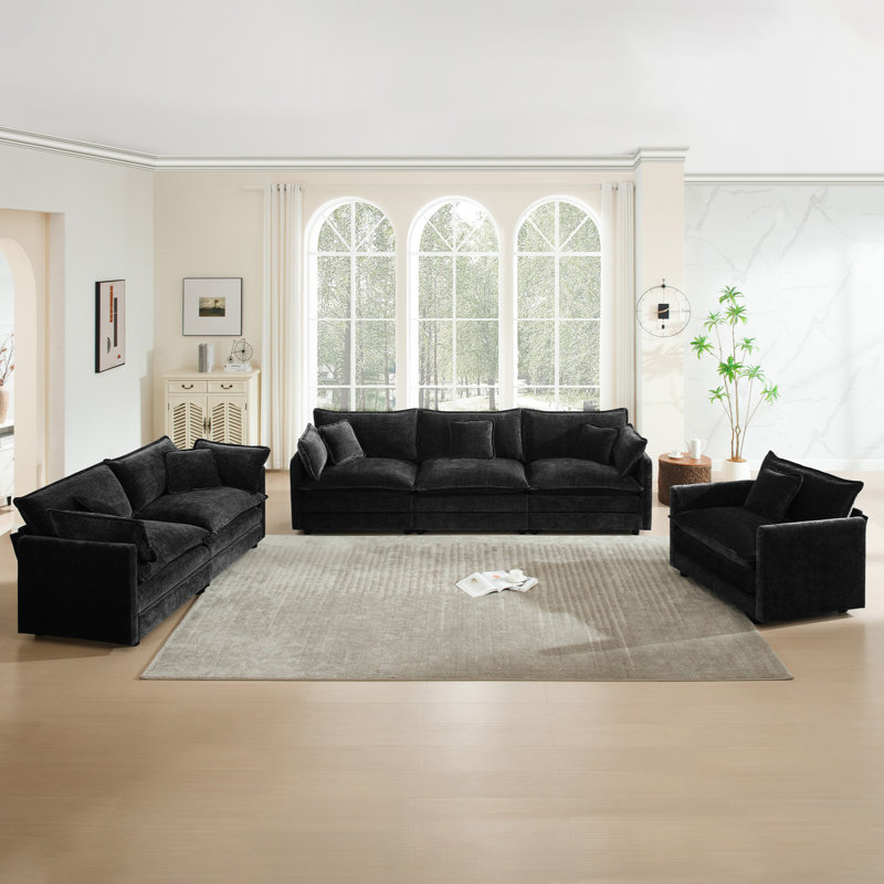 Ensembles de salon, canapé en chenille, canapé modulaire pour le salon, Noir, noir, noir, noir