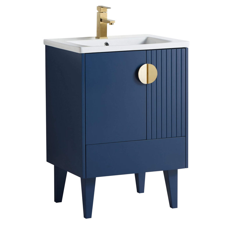 Ensemble de meuble-lavabo simple 24 po Saimah, Bleu marine, Laiton satiné