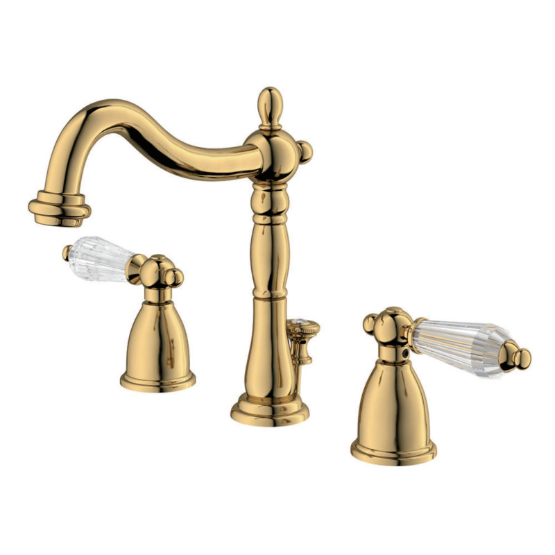 Kingston Brass Wilshire Two-Handle 3-Hole Deck Mount Widespread Bathroom Faucet with Pop-Up Drain, Polished brass
