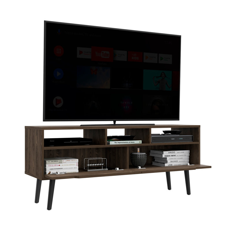 Meuble télé pour télé Bull's 52 po, trois tablettes ouvertes, deux tiroirs flexibles, finition noyer foncé
