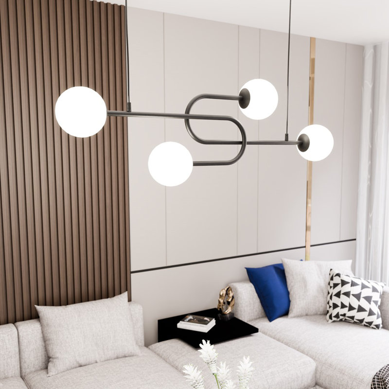 Darelene 4 - Light Matte Black Pendant, Matte Black/Opal