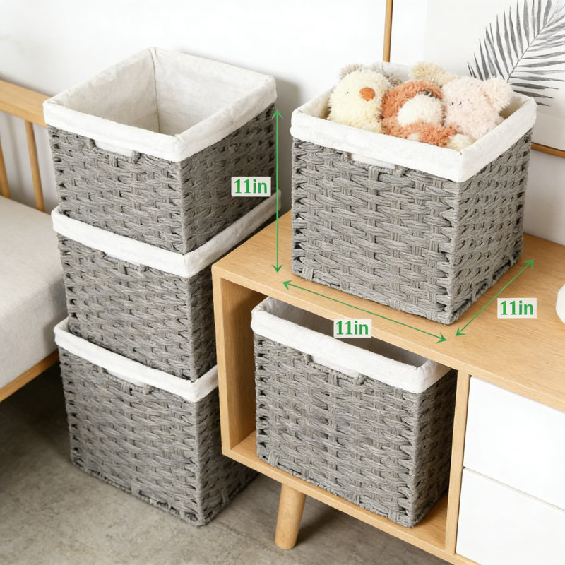Paniers de rangement en osier avec doublures amovibles - Paquet de 4 paniers de rangement décoratifs tissés à la main