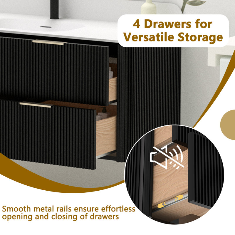 Ensemble de meuble-lavabo flottant 48 po avec lavabo simple Benford, Noir / argenté