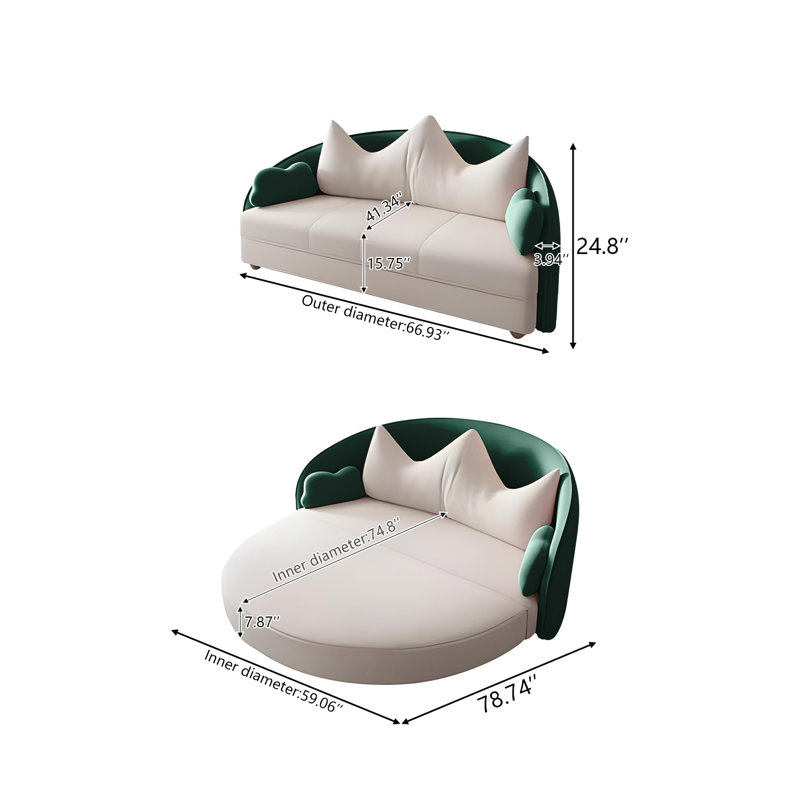 Canapé-lit pliable en velours extensible 66,93 po, 24.80" H x 66.93" W x 41.34" D, Green