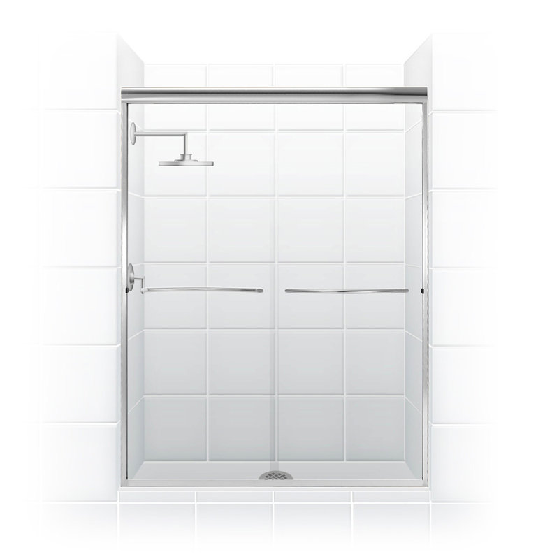 Porte de douche sans cadre à dérivation 48" x 71" Paragon Series, Argent poli (chrome)