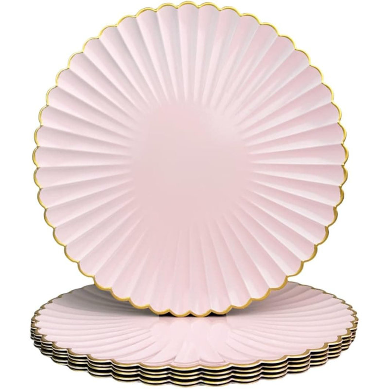 Set of 6, 13" Grey Glossy Shagreen Plastic Round Charger Plates for Wedding & Table Decor, Pink