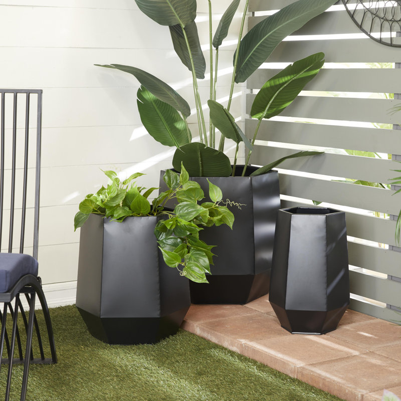 Ensemble de 3 boîtes à fleurs en fer Esta, Noir