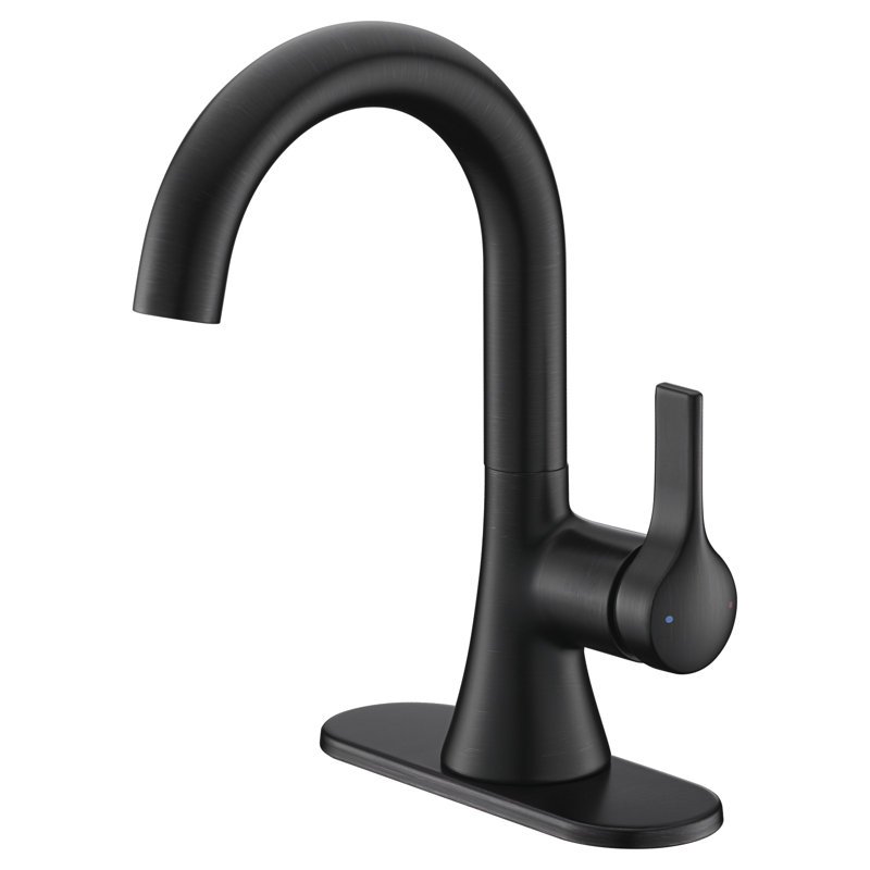 Davvid Collection Single-Handle High-Arc Lavatory Bathroom Sink Faucet with Drain Assembly - Matte Black, Matte Black