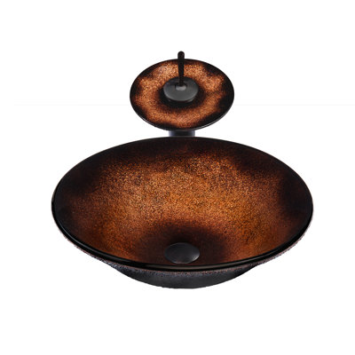 Novatto 17'' Oil Rubbed Bronze Glass Circular Bathroom Sink with Faucet