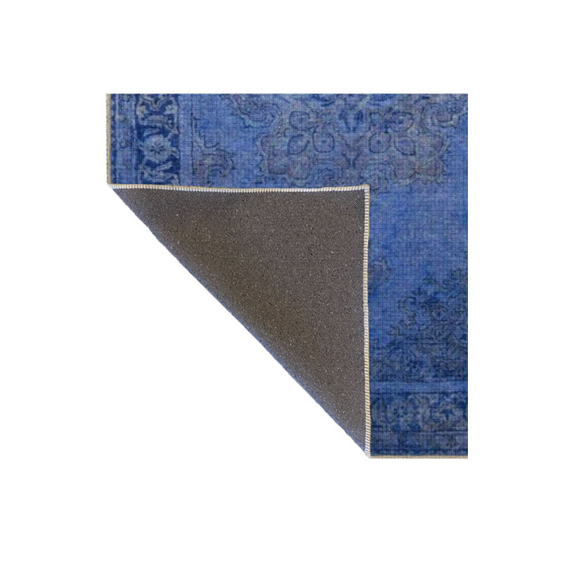 Tapis tissé de couleur bleu foncé lavable à motif traditionnel, Tapis de couloir 4 pi 11 po x 9 pi 10 po inclus