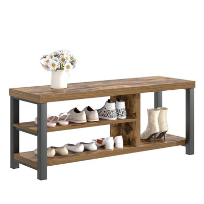 Shoe Bench, Rustic Wooden Storage Bench for Entryway Hallway, Industrial Indoor Shoe Rack Bench Seat for Living Room Bedroom, (Rustic Brown)