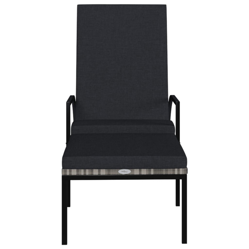 78" Long Double chaise with Cushions, Black/Gray