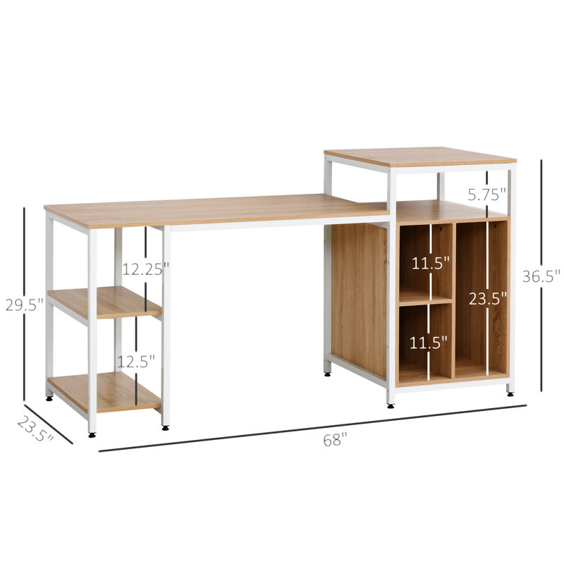 68 Inch Office Table Computer Desk Workstation Bookshelf With CPU Stand, Natural