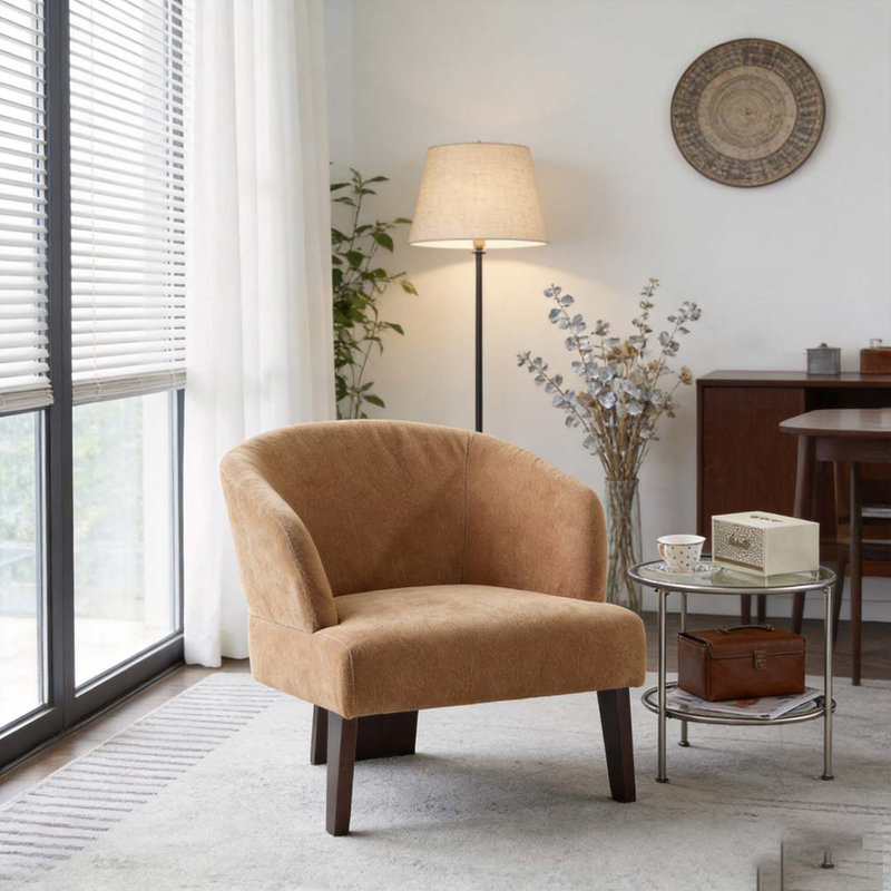 Accent Chair with Round Back & Wooden Leg, Pumpkin Orange