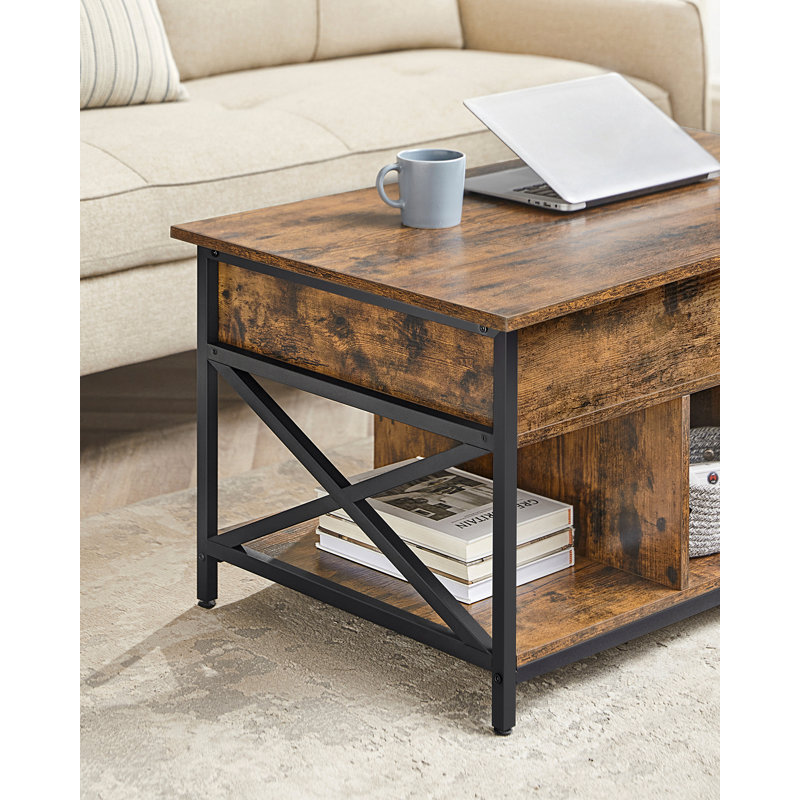 Anavilhanas Lift Top Coffee Table with Storage, Black, Rustic Brown