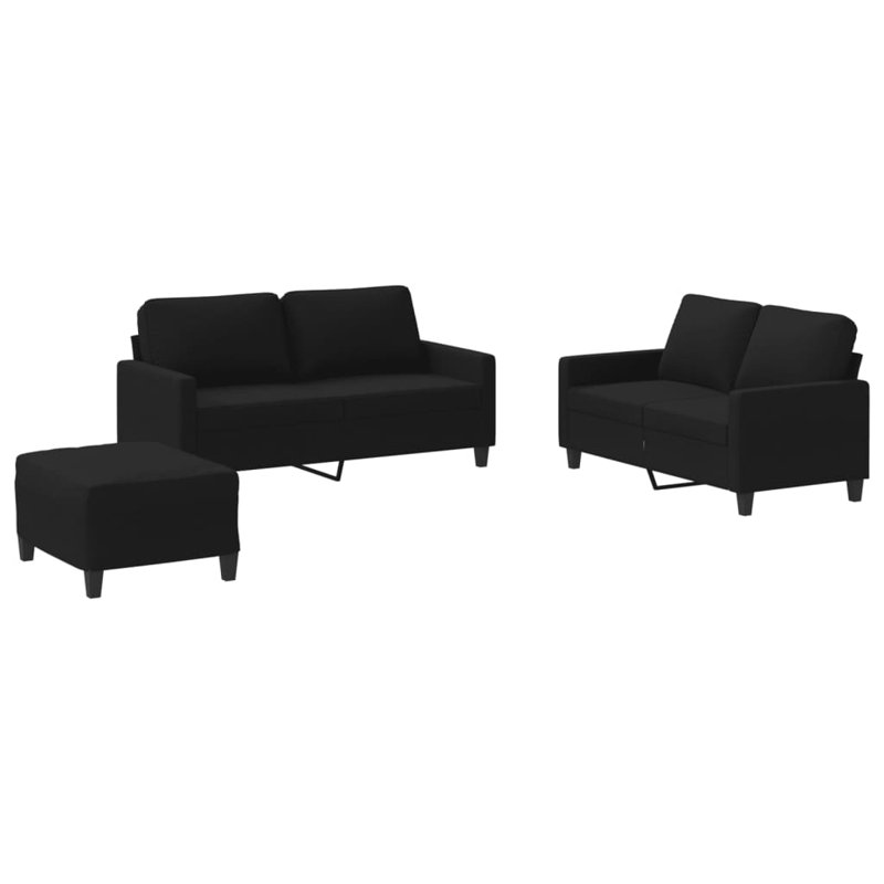  Ensemble de canapé en tissu noir (100% polyester), métal, contreplaqué, mousse moyenne