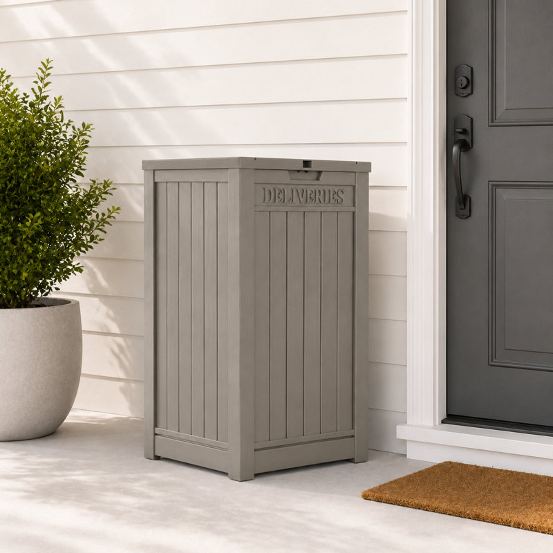 60 Gallon Resin Delivery Deck Box with Lockable Lid for Outdoor Storage, Gray