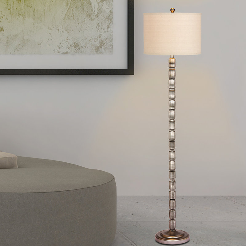 Sandhurst 62.5'' Antique Silver Traditional Floor Lamp, Oatmeal