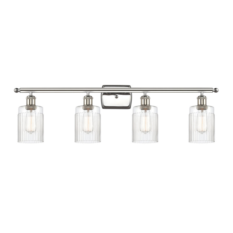 Éclairage pour salle de bain 4 lumières Caplinger, Ampoule DEL 6 watts Vinage, Transparent, Nickel poli