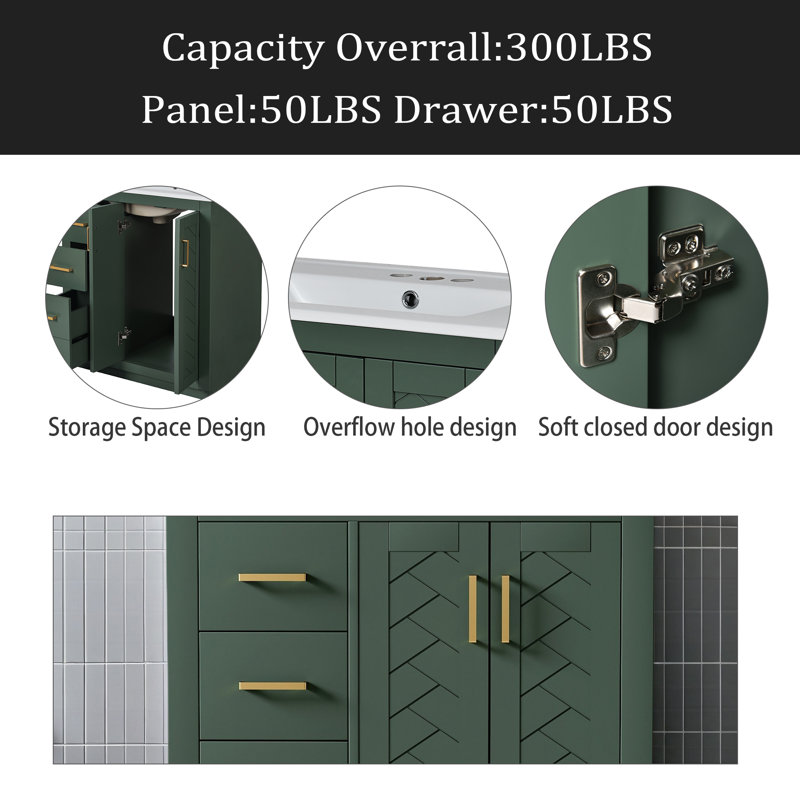 30'' Bathroom Vanity With Ceramic Sink Combo,Solid Wood Frame Bathroom Storage Cabinet, Freestanding Vanity Set With 3 Drawers& Soft Closing Doors