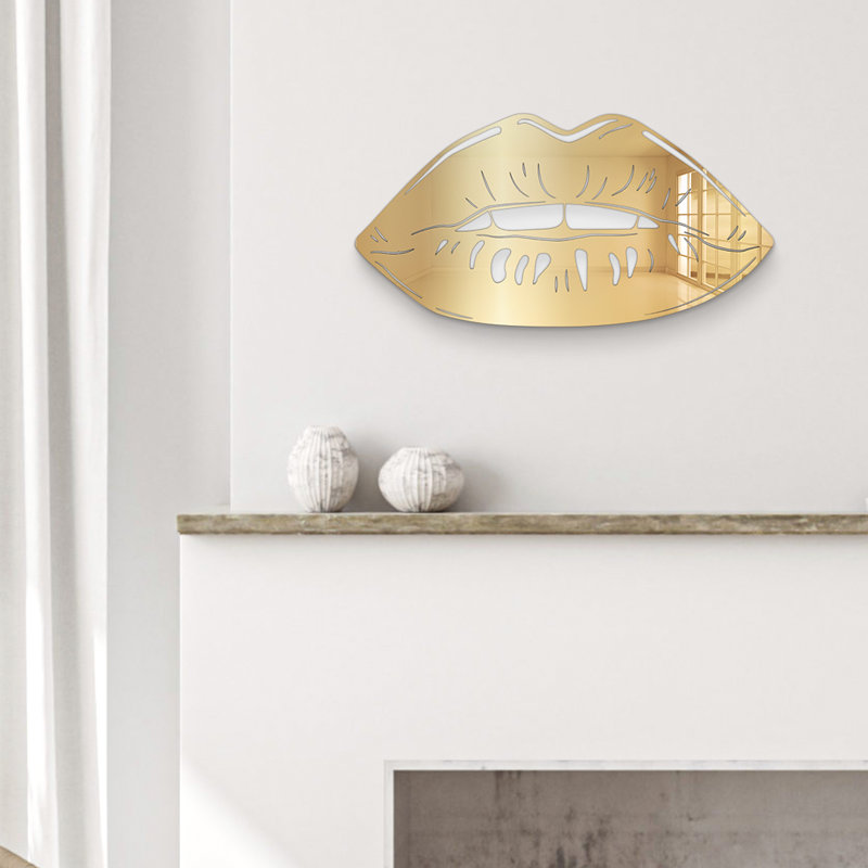 Lips Silhouette Wall Decor, 10" H x 19" W x 1" D, Gold Mirrors
