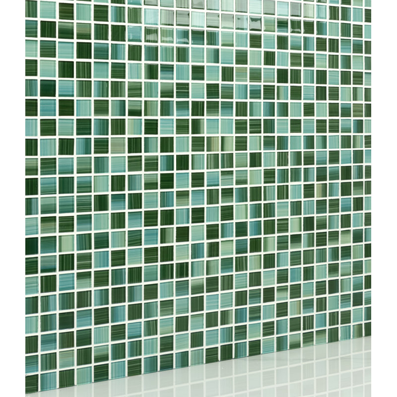 Swimming Pool 0.9" X 0.9" Straight Edge Glass Mosaic Tile, Creek Green
