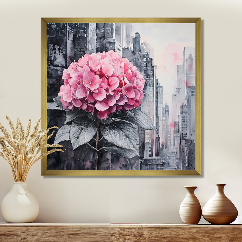 «Hortensias monochromes dans la ville», art mural hortensias, Reproduction encadrée d'une seule photo, H 16 po x l 16 po
