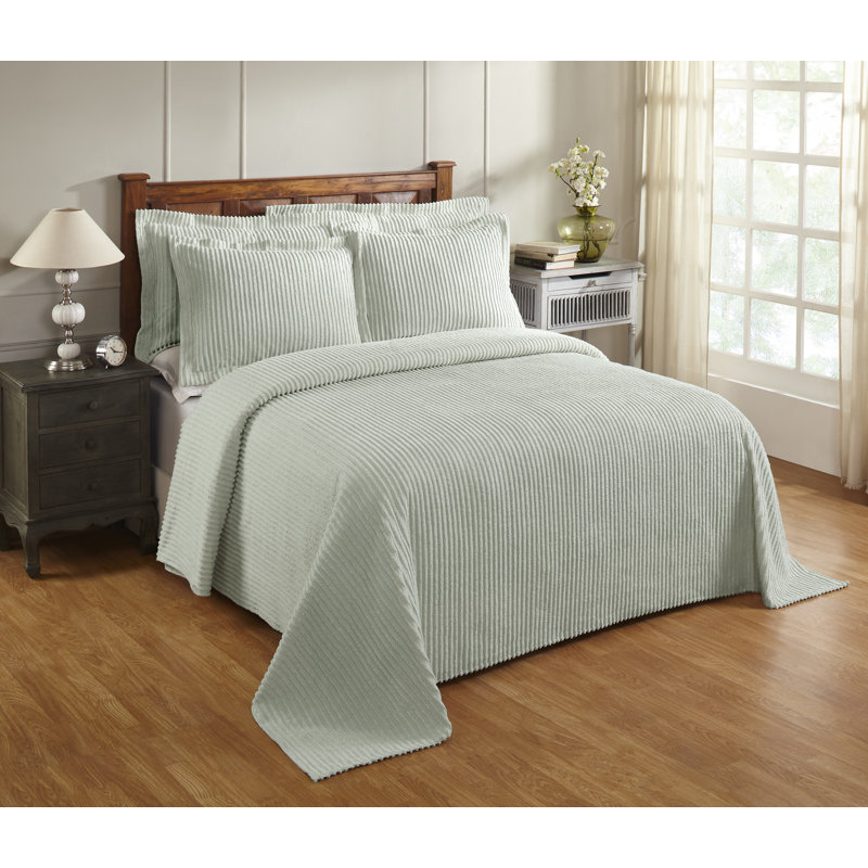 Couvre-lit touffeté en chenille 100% coton Jullian, conception à rayures classiques, couvre-lit doux et respirant, lavable à la machine toutes saisons, certifié OEKO-TEX, taille double / grand, sauge