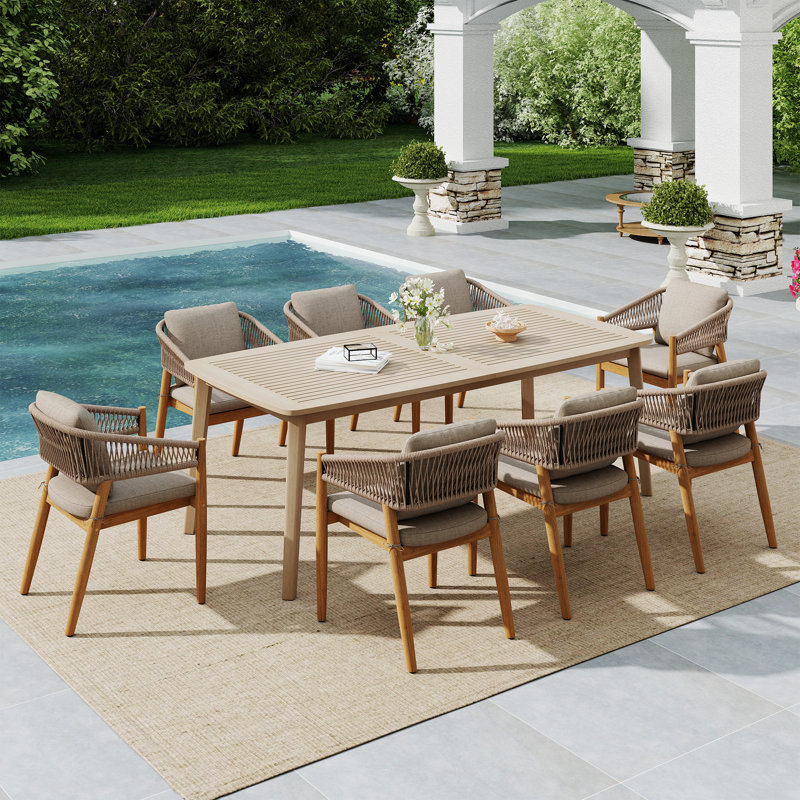 Ensemble repas pour 8 personnes, 9 pièces : table, 8 chaises, Beige, H 29,9 po x l 82,7 po x P 39,4 po