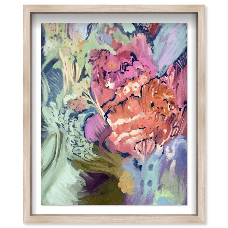 Ocean Botanicals Shadowbox Abstract Print by Oliver Gal, Black Frame, 16 x 20, 46.5"H x 37.5"W, Natural Oak Shadowbox
