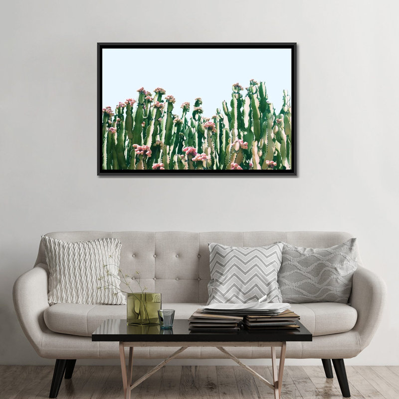 Cactus Blush - impression sur toile tendue, H 40 po x l 60 po x P 1,5 po, Toile avec cadre noir, Pas de tapis