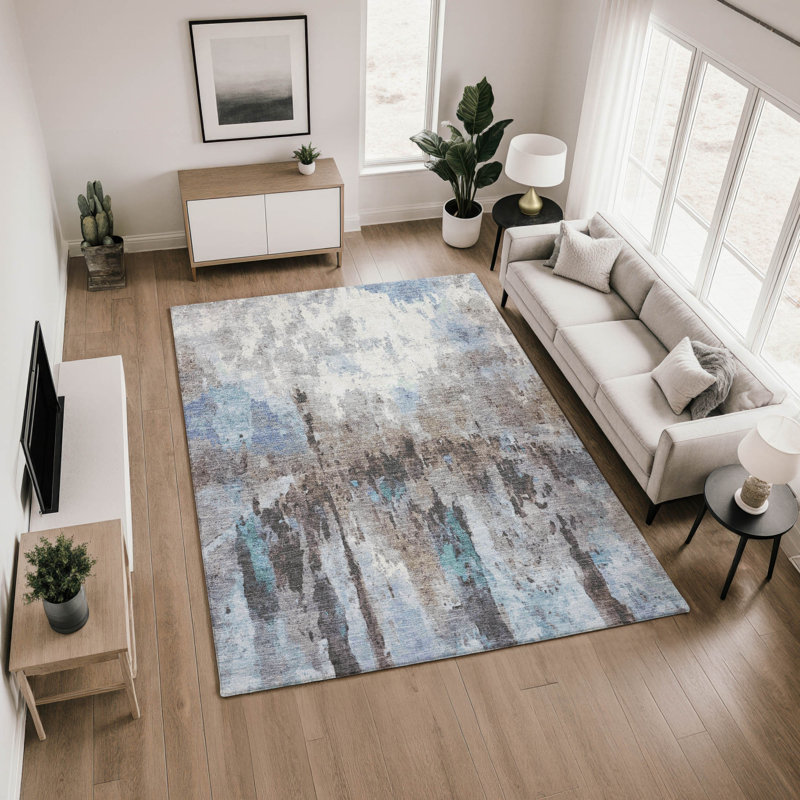 Premium Machine Washable Mayfield Abstract Rug, Blue, 8' x 10'