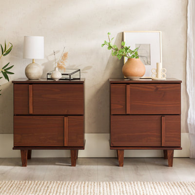 Modern Detailed 2-Drawer Solid Wood Nightstand, Set Of 2