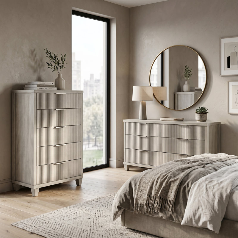 Aurelin Mid-Century Modern 2 Pieces Bedroom Set, Anti White
